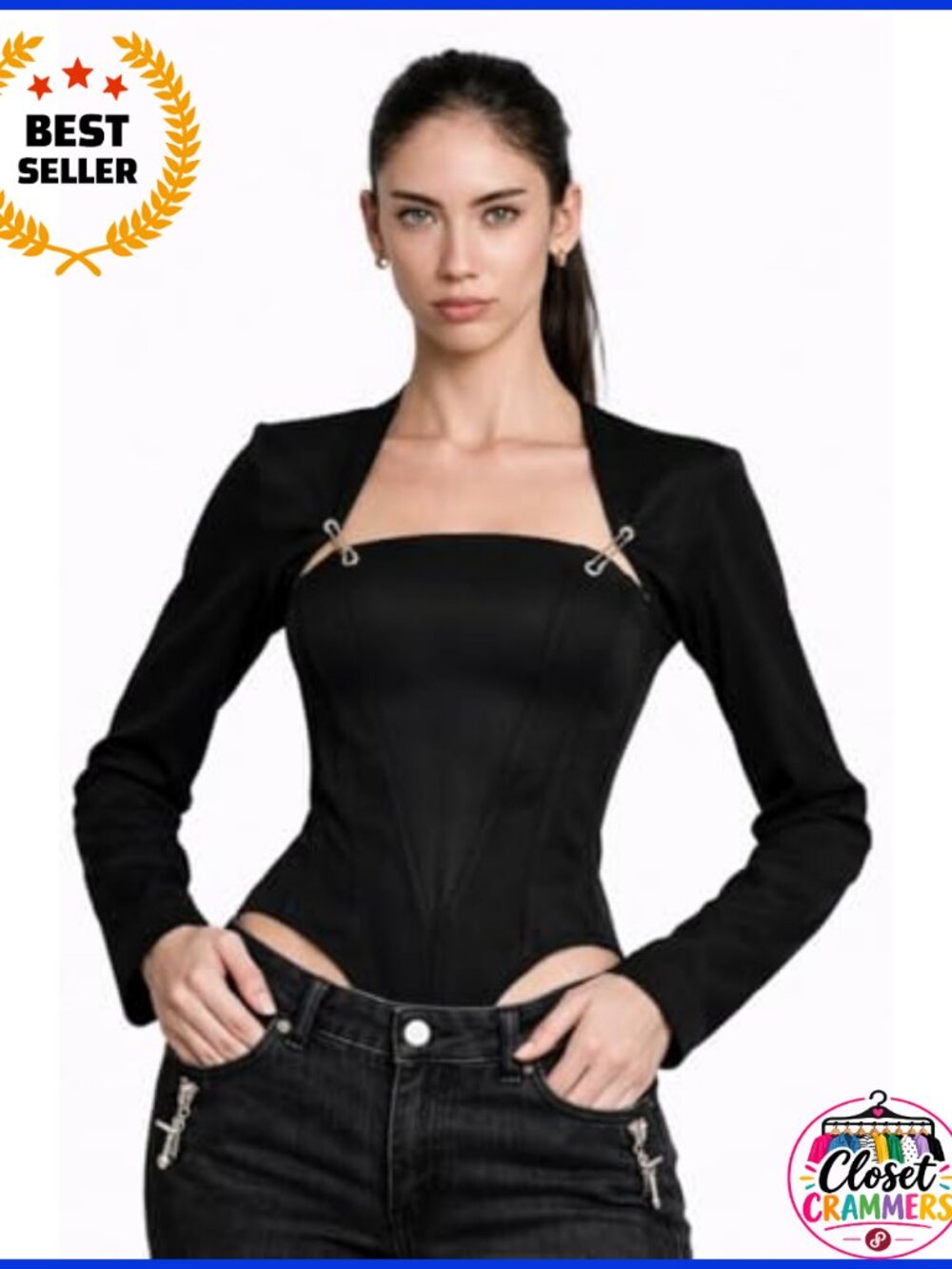 Sculpting Long Sleeve Bodysuit Lace-Up Back Stretch Corset Style
